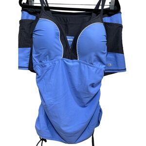 Free Country Blue Charcoal Tankini Swim Shorts Set XXL 18 Ruched Mesh‎ Pockets